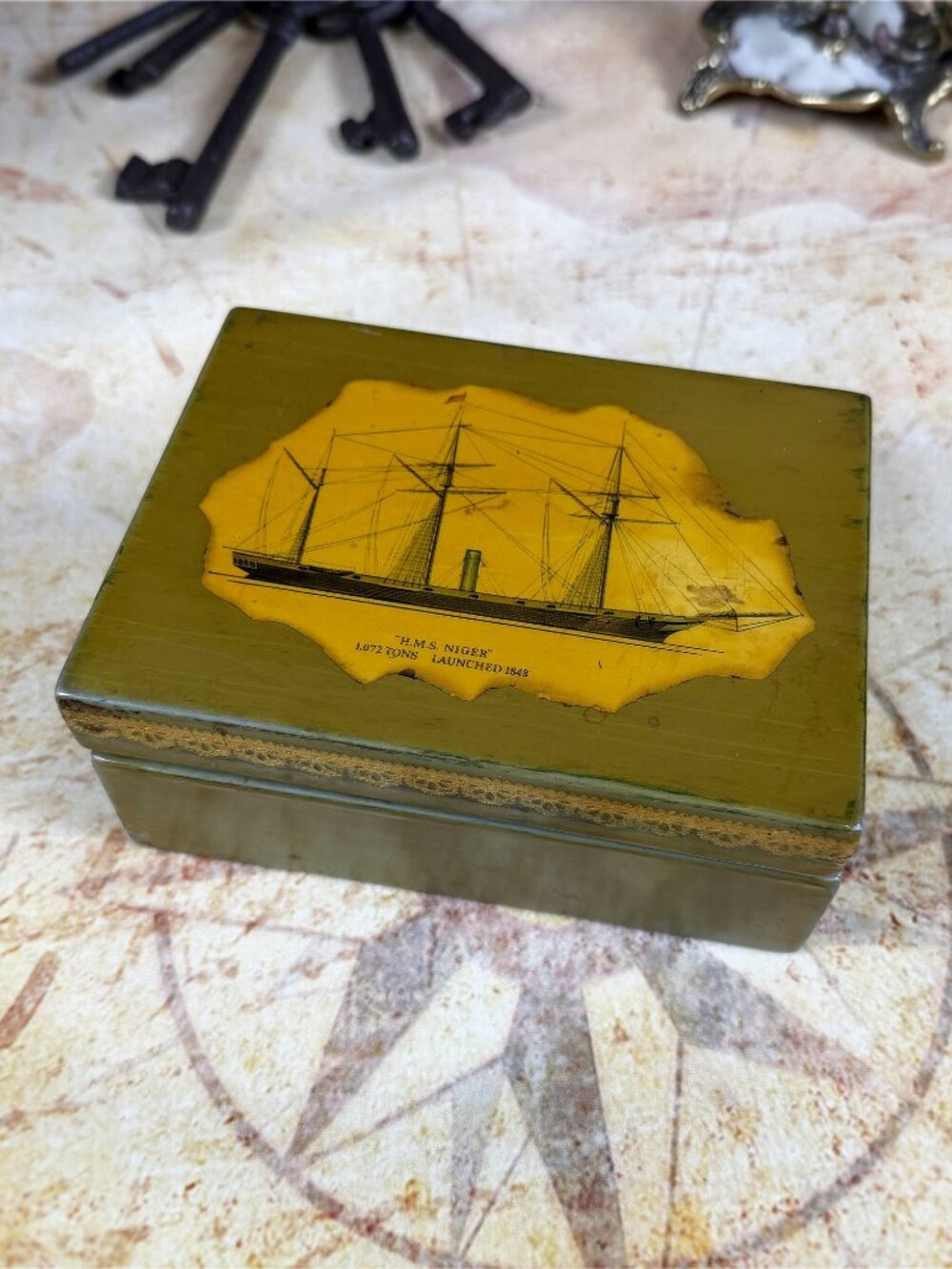 Vintage Nautical Decoupage Trinket Box | Maritime Keepsake Box
